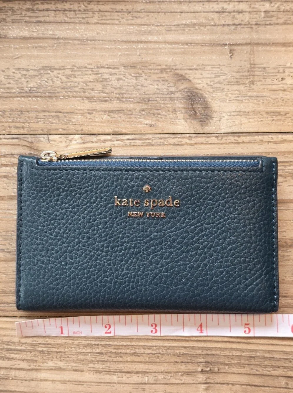 Kate Spade Pebbled Leather Zip Wallet in Dark Teal Green